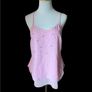 Pink rhinestone layered chiffon tank top. Size XS